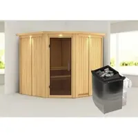Karibu Sauna »Vöru«, inkl. 9 kW Saunaofen mit integrierter Steuerung, für 4 Personen - beige