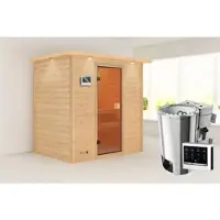Karibu Sauna »Kasari«, BxTxH: 224 x 159 x 191 cm, 3,6 kW Bio-Ofen mit externe Steuerung , für 2 Personen - beige