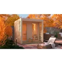 Karibu Saunahaus »Saad«, BxTxH: x 231 x 276 x 231,5 cm, 9 kW Ofen, für 4 Personen - braun