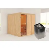 Karibu Sauna »Tapa«, BxTxH: 196 x 196 x 198 cm, 9 kW Ofen mit interne Steuerung , für 3 Personen - beige
