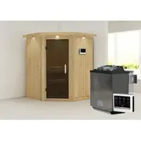 Karibu Sauna »Tartu«, inkl. 9 kW Bio-Kombi-Saunaofen mit externer Steuerung, für 3 Personen - beige