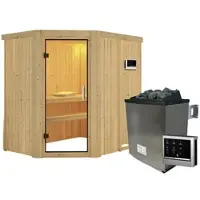 Karibu Sauna »Vijandi«, inkl. 9 kW Saunaofen mit externer Steuerung, für 3 Personen - beige