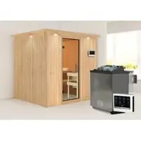 Karibu Sauna »Rakvere«, inkl. 9 kW Bio-Kombi-Saunaofen mit externer Steuerung, für 3 Personen - beige