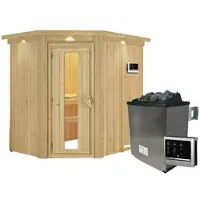 Karibu Sauna »Vijandi«, inkl. 9 kW Saunaofen mit externer Steuerung, für 3 Personen - beige
