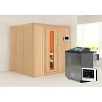 Karibu Sauna »Rakvere«, inkl. 9 kW Bio-Kombi-Saunaofen mit externer Steuerung, für 3 Personen - beige