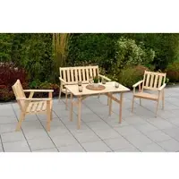 Merxx Gartenmöbel Set Sylt 4tlg, 2 Sessel, Bank, Tisch 115 x 70 cm- Kiefer unbehandelt