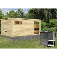 Karibu Saunahaus »Walk«, BxTxH: 508 x 276 x 210 cm, 9 kW Bio-Kombi-Ofen mit ext. Steuerung - beige