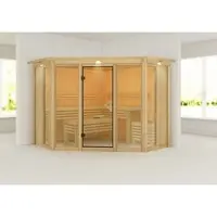 Karibu Sauna »Ehmja 2«, BxHxT:245 x 202 x 245 cm, mit Dachkranz - beige