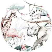 Wallart K&L Wall Art Vliestapete »Runde Vliestapete«, Kvilis Tiere Giraffe Elefant, mehrfarbig, matt - bunt