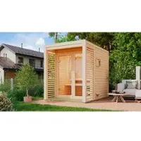 Karibu Saunahaus »Saad«, BxTxH: x 191 x 276 x 231,5 cm, 9 kW Ofen, für 4 Personen - braun