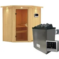 Karibu Sauna »Narva«, inkl. 9 kW Saunaofen mit externer Steuerung, für 3 Personen - beige