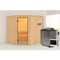 Karibu Sauna »Suurupi«, BxTxH: 196 x 178 x 198 cm, 9 kW Bio-Ofen mit externe Steuerung , für 3 Personen - beige