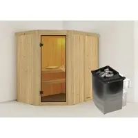 Karibu Sauna »Vijandi«, inkl. 9 kW Saunaofen mit integrierter Steuerung, für 3 Personen - beige
