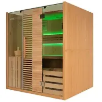 HOME DELUXE - Traditionelle Sauna - OMAHA - 180 x 150 x 200 cm - für 4 Personen - Fichtenholz, inkl. Saunaofen I Dampfsauna Aufgusssauna
