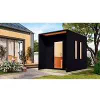 Karibu Saunahaus »Peipussee«, BxTxH: x 219,5 x 287,5 x 244 cm, 9 kW Ofen, für 5 Personen - schwarz