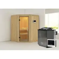 Karibu Sauna »Tartu«, inkl. 9 kW Bio-Kombi-Saunaofen mit externer Steuerung, für 3 Personen - beige