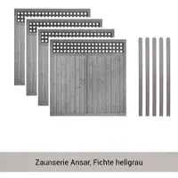 Mr. Gardener Zaunset »Ansar«, 9er Set: 4 Grundelemente, 5 Pfosten, Fichte, lasiert - grau