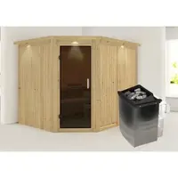 Karibu Sauna »Haaspsalu«, inkl. 9 kW Saunaofen mit integrierter Steuerung, für 4 Personen - beige