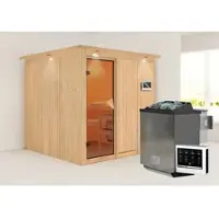 Karibu Sauna »Valga«, inkl. 9 kW Bio-Kombi-Saunaofen mit externer Steuerung, für 4 Personen - beige