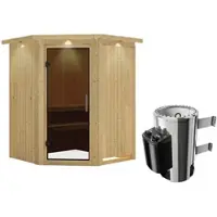 Karibu Sauna »Wolmar«, inkl. 3.6 kW Saunaofen mit integrierter Steuerung, für 3 Personen - beige
