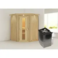 Karibu Sauna »Tartu«, inkl. 9 kW Saunaofen mit integrierter Steuerung, für 3 Personen - beige