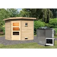 Karibu Saunahaus »Kreslau«, BxTxH: 231 x 196 x 226 cm, 9 kW Bio-Kombi-Ofen mit ext. Steuerung - beige