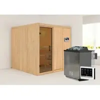 Karibu Sauna »Valga«, inkl. 9 kW Bio-Kombi-Saunaofen mit externer Steuerung, für 3 Personen - beige