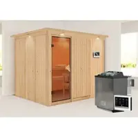 Karibu Sauna »Jöhvi«, inkl. 9 kW Bio-Kombi-Saunaofen mit externer Steuerung, für 4 Personen - beige