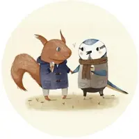Wallart K&L Wall Art Vliestapete »Runde Vliestapete«, Loske Blaumeise Eichhörnchen Kind, mehrfarbig, matt - bunt