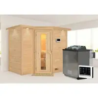 Karibu Sauna »Riga 2«, inkl. 9 kW Bio-Kombi-Saunaofen mit externer Steuerung, für 4 Personen - beige