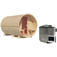 Karibu Fasssauna »Lauvas 3«, 224x389x229 cm, mit 9kW Ofen Bio, externe Steuerung - braun