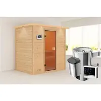 Karibu Sauna »Kasari«, BxTxH: 224 x 159 x 191 cm, 3,6 kW Ofen mit externe Steuerung , für 2 Personen - beige