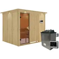 Karibu Sauna »Jöhvi«, inkl. 9 kW Saunaofen mit externer Steuerung, für 4 Personen - beige