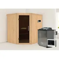 Karibu Sauna »Maardu«, inkl. 9 kW Bio-Kombi-Saunaofen mit externer Steuerung, für 3 Personen - beige