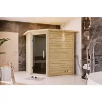 Karibu Sauna »Soodla«, BxTxH: 224 x 184 x 202 cm, 9 kW Ofen mit externe Steuerung , für 3 Personen - beige