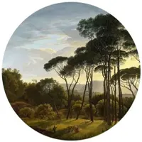 Wallart K&L Wall Art Vliestapete »Runde Vliestapete«, Voogd Vintage Landschaft Wald, mehrfarbig, matt - bunt