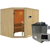 Karibu Sauna »Haaspsalu«, inkl. 9 kW Saunaofen mit externer Steuerung, für 4 Personen - beige