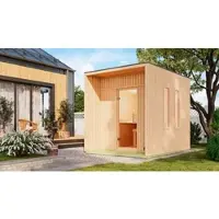 Karibu Saunahaus »Peipussee«, BxTxH: x 219,5 x 287,5 x 244 cm, 9 kW Ofen, für 5 Personen - braun