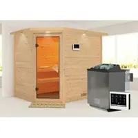 Karibu Sauna »Kärdla«, inkl. 9 kW Bio-Kombi-Saunaofen mit externer Steuerung, für 4 Personen - beige