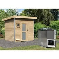 Karibu Saunahaus »Segewold«, BxTxH: 231 x 196 x 238 cm, 9 kW Bio-Kombi-Ofen mit ext. Steuerung - beige