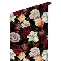 Wallart K&L Wall Art Vliestapete »Vintage Vliestapete«, Barock Pfingstrosen schwarz, mehrfarbig, matt - bunt