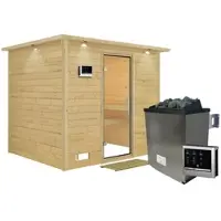 Karibu Sauna »Paldiski«, inkl. 9 kW Saunaofen mit externer Steuerung, für 4 Personen - beige