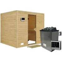 Karibu Sauna »Paldiski«, inkl. 9 kW Saunaofen mit externer Steuerung, für 4 Personen - beige