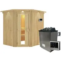 Karibu Sauna »Maardu«, inkl. 9 kW Saunaofen mit externer Steuerung, für 3 Personen - beige