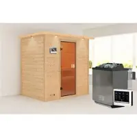 Karibu Sauna »Kasari«, BxTxH: 224 x 159 x 191 cm, 9 kW Bio-Ofen mit externe Steuerung , für 2 Personen - beige