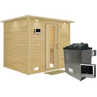 Karibu Sauna »Paldiski«, inkl. 9 kW Saunaofen mit externer Steuerung, für 4 Personen - beige