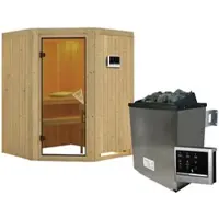 Karibu Sauna »Tartu«, inkl. 9 kW Saunaofen mit externer Steuerung, für 3 Personen - beige