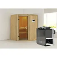 Karibu Sauna »Tartu«, inkl. 9 kW Bio-Kombi-Saunaofen mit externer Steuerung, für 3 Personen - beige