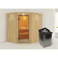 Karibu Sauna »Maardu«, inkl. 9 kW Saunaofen mit integrierter Steuerung, für 3 Personen - beige