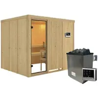 Karibu Sauna »Jöhvi«, inkl. 9 kW Saunaofen mit externer Steuerung, für 4 Personen - beige